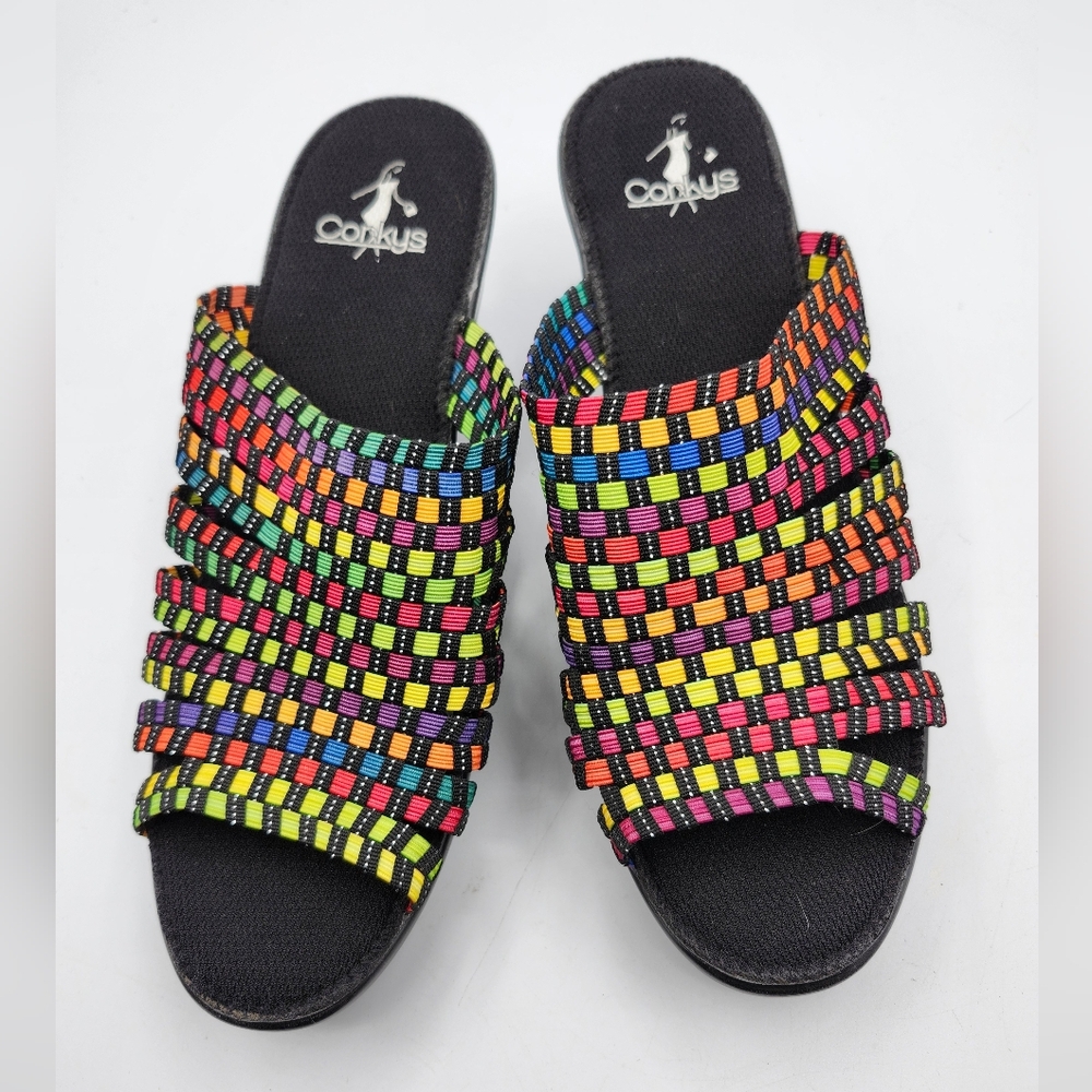 Corkys NWOT Ribbon Vibrant Woven Sandals Sz 9